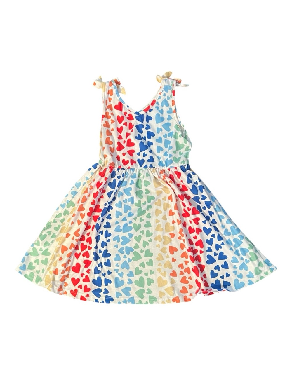 Girls Rainbow Heart Print Tie-Shoulder Sundress, Size 5-6 - Picture 3 of 6